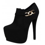 Black Suede Gold Chain Platforms Ankle Stiletto High Heels Boots Shoes
