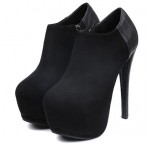 Black Suede Platforms Stiletto High Heels Ankle Boots Shoes
