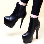 Black Platforms Stiletto High Heels Boots Shoes