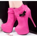 Pink Suede Metal Buckle Straps Platforms Stiletto High Heels Boots Shoes