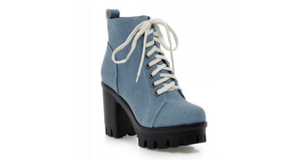 Chunky Platform Ankle Sneaker Lace Up - Light Blue