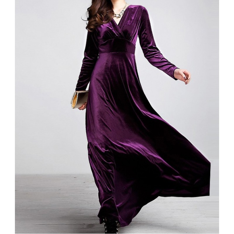 V Neck Gothic Maxi Long A Line Dress Gown