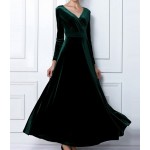 Green Velvet Long Sleeves V Neck Gothic Maxi Long A Line Dress Gown