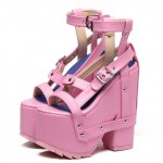 Pink Straps Punk Rock Gothic Creeper Platforms Wedges Sandals Shoes