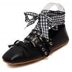 Black Studs Straps Ankle Ribbons Punk Rock Ballets Ballerina Flats Shoes