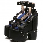 Black Straps Punk Rock Gothic Creeper Platforms Wedges Sandals Shoes
