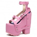 Pink Straps Punk Rock Gothic Creeper Platforms Wedges Sandals Shoes