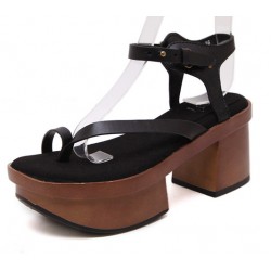 Black Suede Thin Straps Block Thick Sole Heels Gladiaor Sandals Shoe