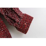 Burgundy Florals Retro Pattern Cotton Long Sleeves Blouse Shirt