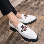 White  Patent Bee Embroidery Mens Oxfords Loafers Dress Shoes Flats