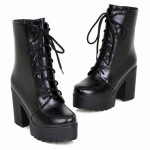 Black High Top Lace Up Platforms Punk Rock Chunky High Heels Combat Boots Shoes