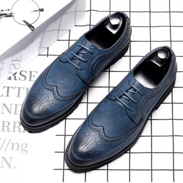 Blue Vintage Wingtip Lace Up Mens Oxfords Loafers Dapperman Dress Shoes Flats
