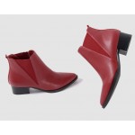 Red Pointed Head Leather V Chelsea Ankle Boots Flats Shoes