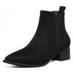 Black Suede Pointed Head V Chelsea Ankle Boots Flats Shoes