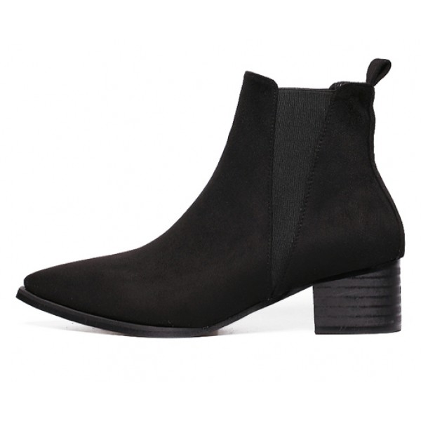 Black Suede Pointed Head V Chelsea Ankle Boots Flats Shoes