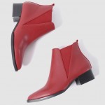Red Pointed Head Leather V Chelsea Ankle Boots Flats Shoes