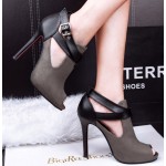 Grey Suede Cross Strap Belt Peep Toe Stiletto High Heels Sandals Shoes