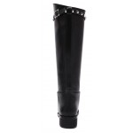 Black Metal Square Studs Long Knee Rider Boots Shoes