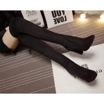 Black Suede Elastic PU Point Head Long Knee Rider High Heels Boots Shoes