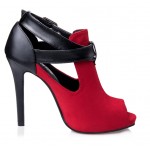 Red Suede Cross Strap Belt Peep Toe Stiletto High Heels Sandals Shoes