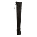 Black Suede Elastic PU Point Head Long Knee Rider High Heels Boots Shoes