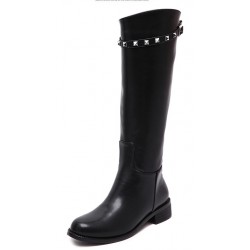 Black Metal Square Studs Long Knee Rider Boots Shoes