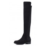 Black Suede Leather Elastic Long Knee Rider Flats Boots Shoes