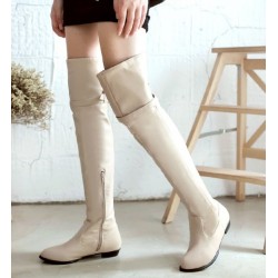 Cream Sexy Long Knee Rider Flats Boots Shoes