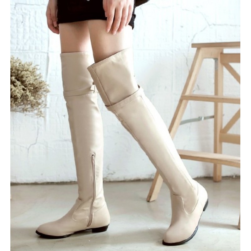 thigh high cream boots