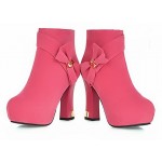 Pink Suede Gold Metal Bow Ankle Platforms High Heels Boots