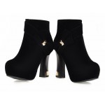 Black Suede Gold Metal Bow Ankle Platforms High Heels Boots