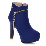 Blue Royal Suede Gold Zipper Ankle Platforms High Heels Boots