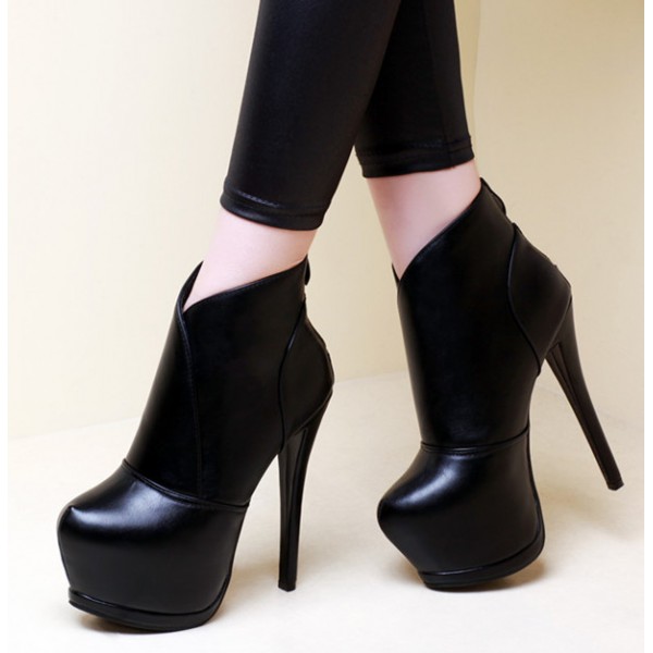Black Platforms Stiletto High Heels Ankle Boots Shoes