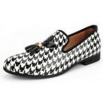 Black White Houndstooth Tassels Mens Loafers Dapperman Prom Dress Shoes
