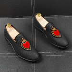 Black Glitters Red Heart Loafers Dappermen Dapper Mens Dress Shoes