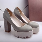 Grey Chunky Platforms Cleated Sole Mary Jane Block High Heels Shoes
