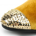 Yellow Velvet Gold Emblem Spikes Mens Loafers Dapperman Prom Dress Shoes