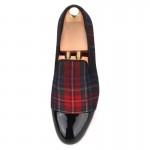 Red Black Scotland Tartan Plaid Checkers Mens Loafers Prom Dress Shoes