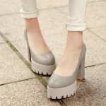 Grey Chunky Platforms Cleated Sole Mary Jane Block High Heels Shoes
