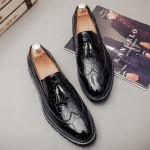 Black Tassels Glossy Patent Leather Loafers Flats Dress Shoes