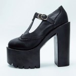 Black Punk Rock T Strap Mary Jane Chunky Sole Block High Heels Platforms Pumps Shoes