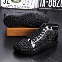 Grey Patent Glitter Spikes Punk Rock Mens High Top Lace Up