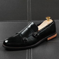 Black Monk Straps Flats Loafers Dappermen Dapper Mens Dress Shoes