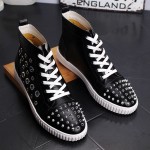 Black Silver Rings Spikes Punk Rock Mens High Top Sneakers Shoes