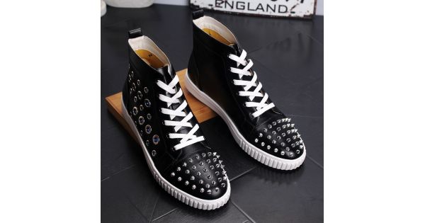 Black Silver Rings Spikes Punk Rock Mens High Top Sneakers Shoes