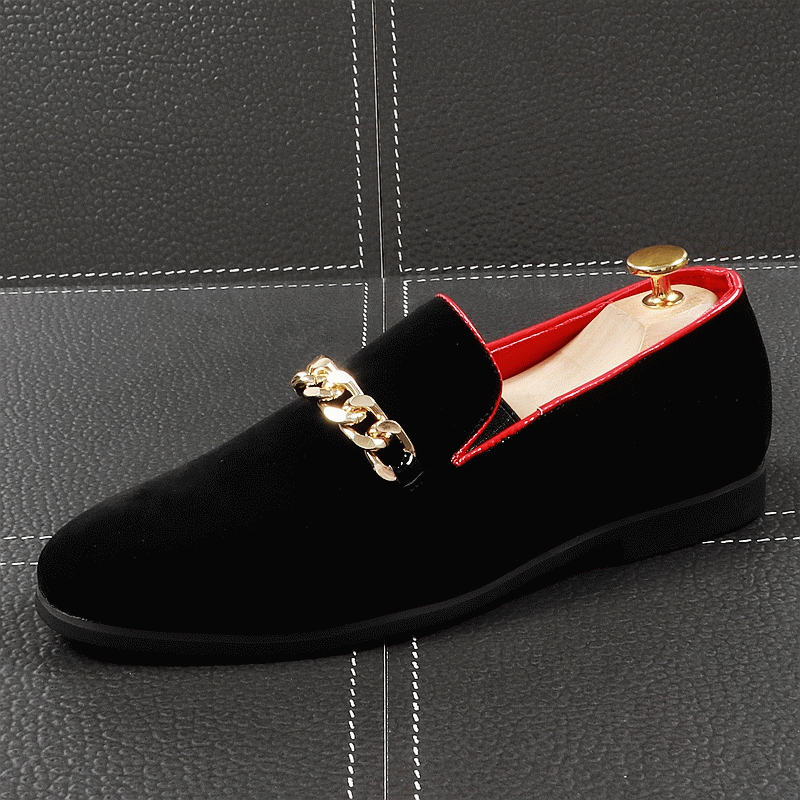 Mens Office Lion Chain Loafers Black Suede Formal Shoes
