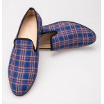Blue Scotland Tartan Plaid Checkers Mens Loafers Prom Dress Shoes