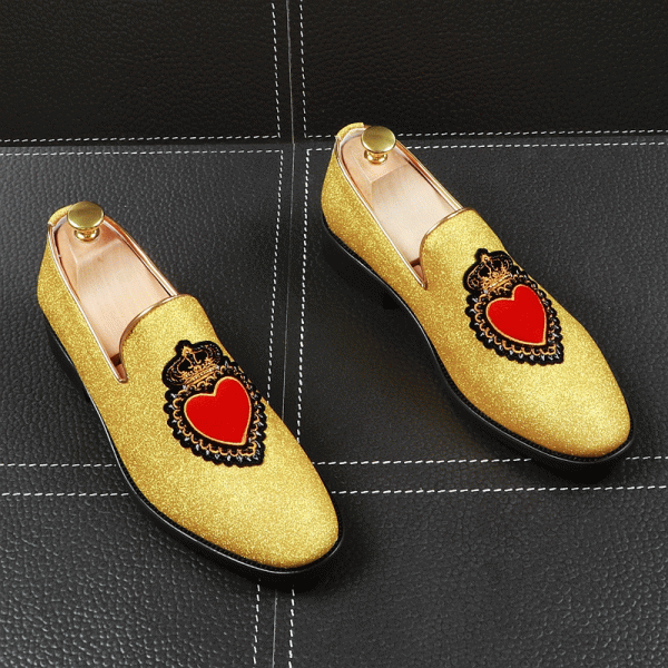 Gold Glitters Red Heart Loafers Dappermen Dapper Mens Dress Shoes