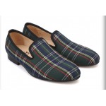 Green Scotland Tartan Plaid Checkers Mens Loafers Prom Dress Shoes
