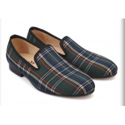 Green Scotland Tartan Plaid Checkers Mens Loafers Prom Dress Shoes